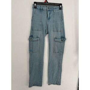 Between Us Womens Cargo Jeans Light Wash Straight Leg Utility Denim Size 1